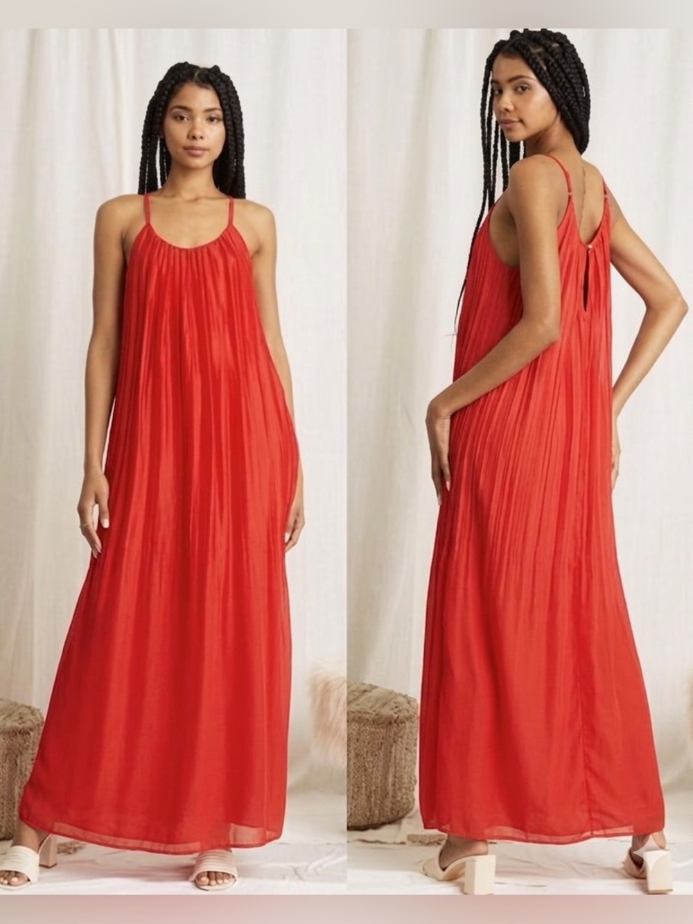 Mahina Made in Italy Silk Maxi Dress Vibrant Red . Size S/M